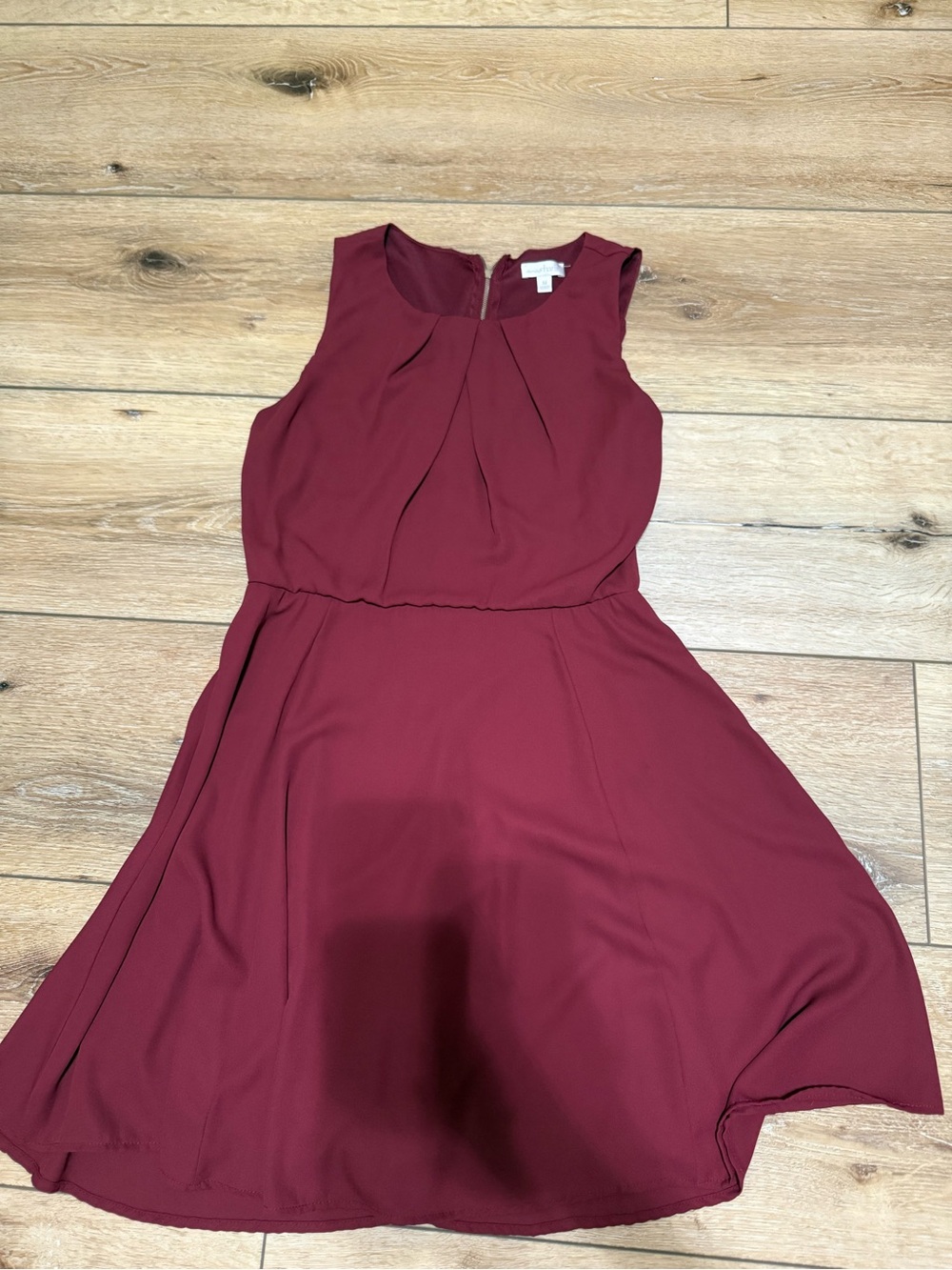 Charming Charlie Sleeveless Wine Pleated Fit-and-Flare Mini Dress
